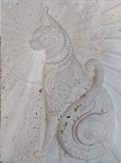 Eternal Elegance: Travertine Cat Relief