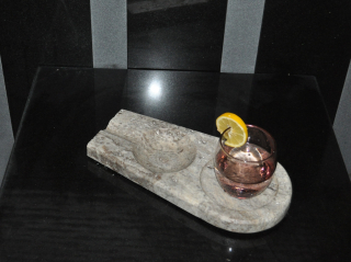 SILVER TRAVERTINE CIGAR ASHTRAY AND VISKEY SERVING PLATE