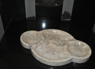 SILVER TRAVERTINE THREE SECTION SNACK PLATE